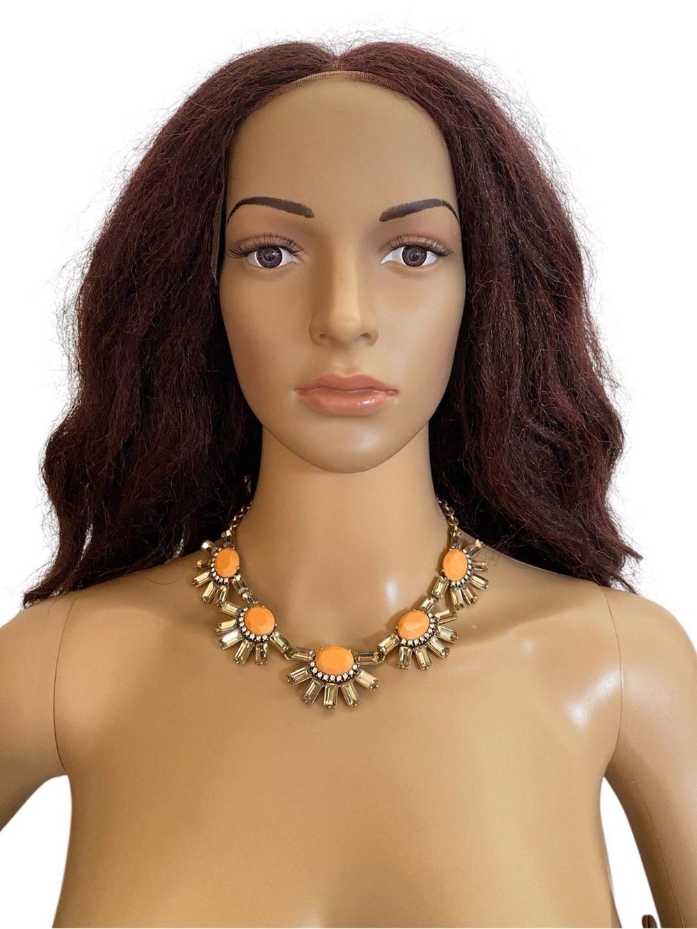J Crew rhinestone peach cabochon sunburst statement necklace